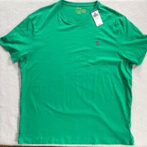 New With Tags Polo Ralph Lauren T-Shirt Mens XXL Green Pink Pony Logo Crew Neck